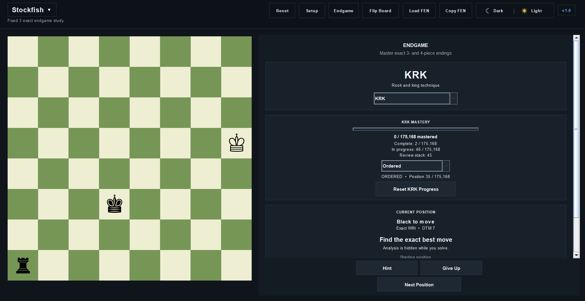 Chess Engine exact endgame curriculum interface