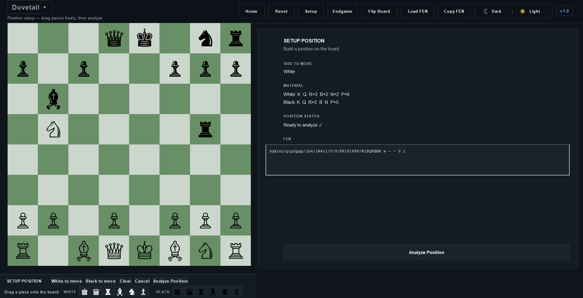 Chess Engine custom position setup interface